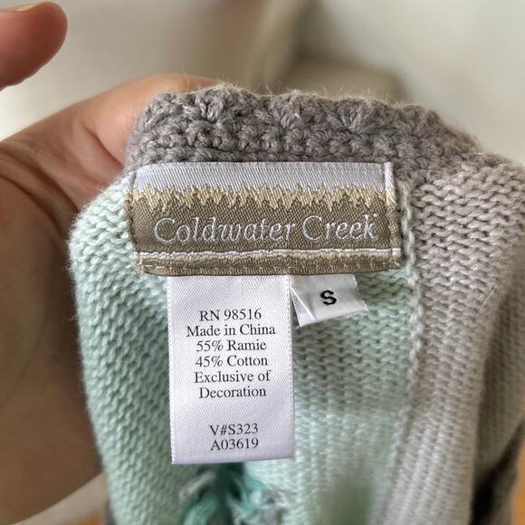 Vintage Coldwater Creek Cottage Grey Pink Mint Rose Patchwork Cardigan - Picture 4 of 5